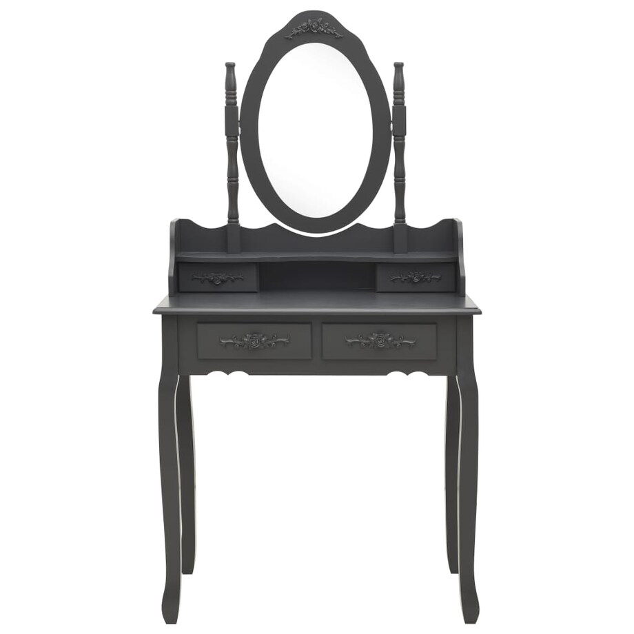 vidaXL Toaletka ze stołkiem, szara, 75x69x140 cm, drewno paulowni