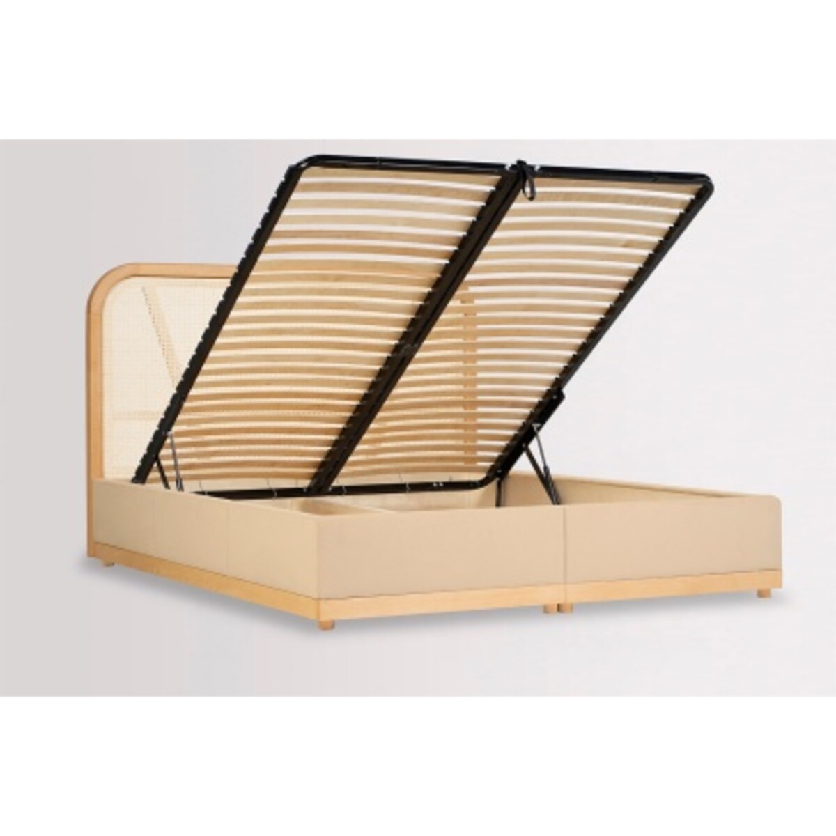 Łóżko Japandi (180X200) z pojemnikiem na pościel w tkaninie Tierra 02