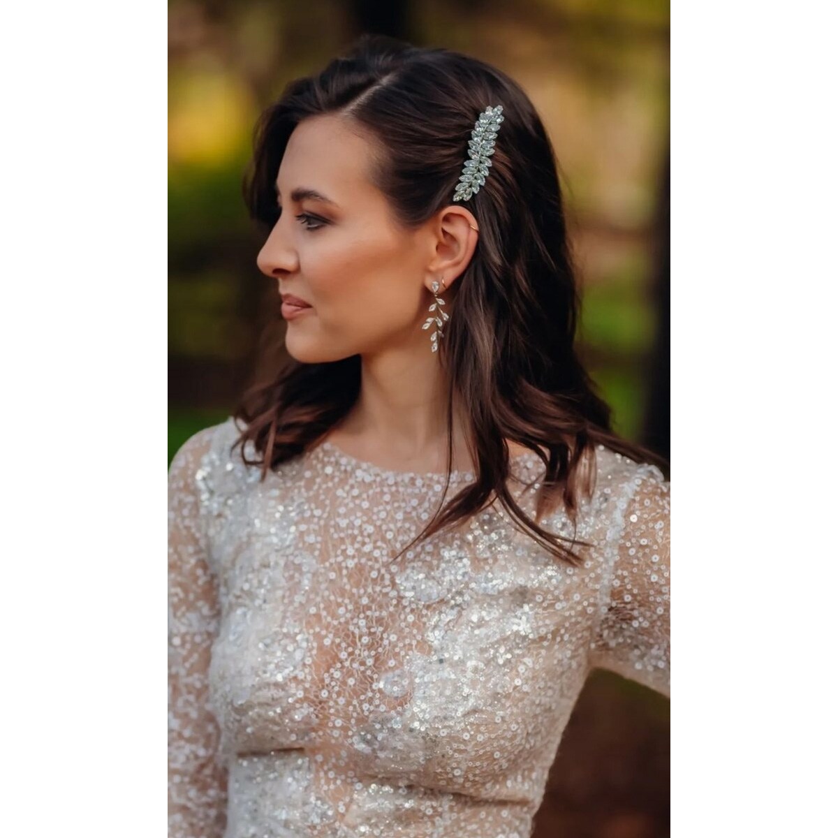 SPINKA ślubna złota cyrkonie LISTKI ozdoba do włosów elegancka