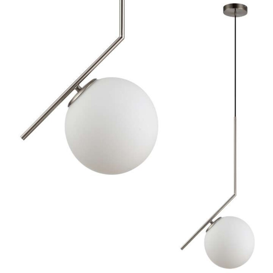 LAMPA wisząca CONDI MDM-7475/1-S-SN MDECO loftowa OPRAWA szklany ZWIS kula ball satyna biała