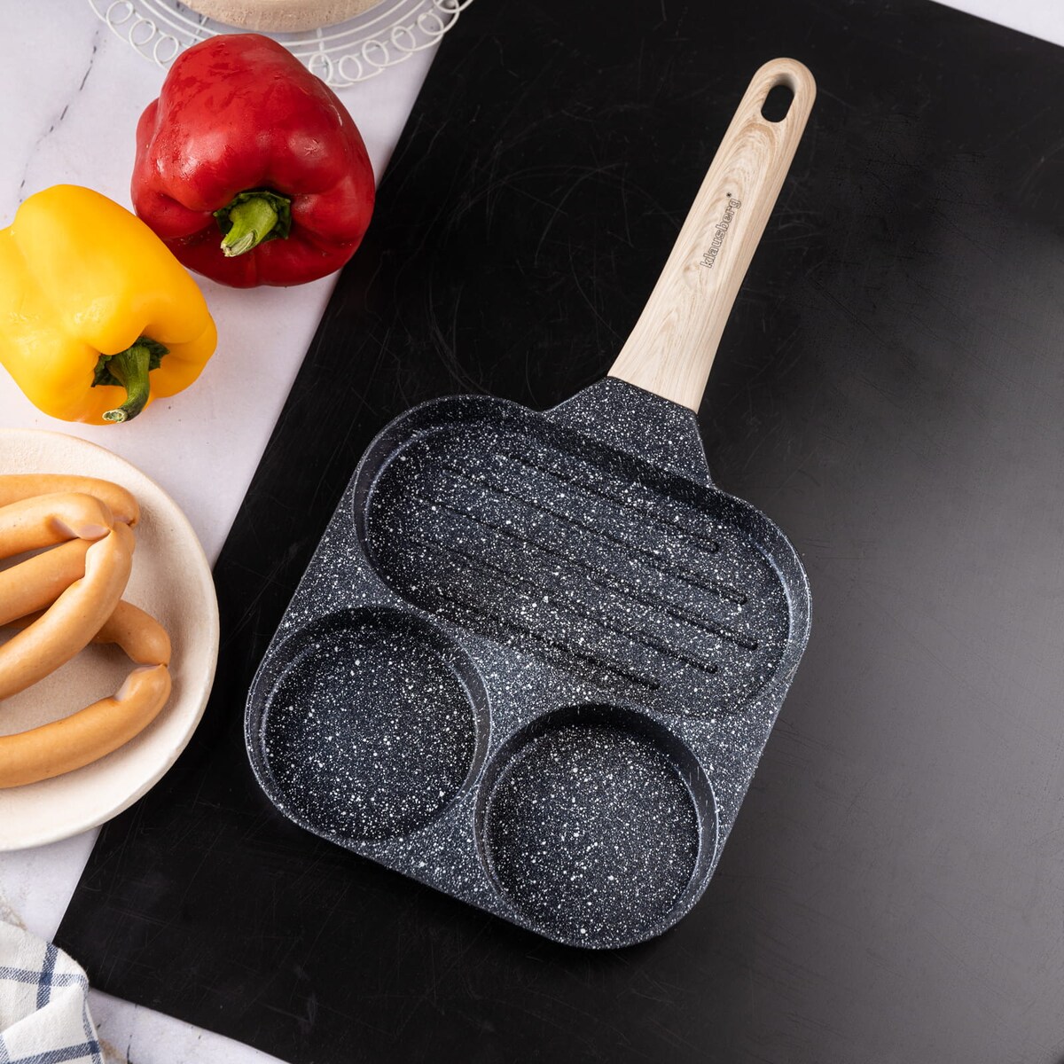 Patelnia marmurkowa 3 w 1 do jajek naleśników placków pancake grill 18cm CZARNA KLAUSBERG