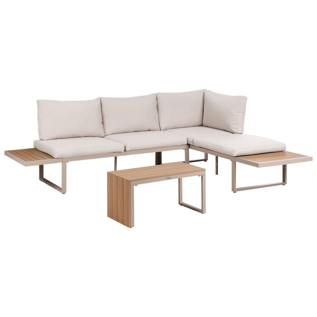 Narożnik ogrodowy ze stolikiem dla 4 osób PIENZA Prawostronny Modułowy Jasny brąz/ beżowy