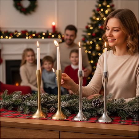 Świecznik Metalowy Pojedynczy Na Świecę Świeczki Świąteczny Glamour 31 cm
