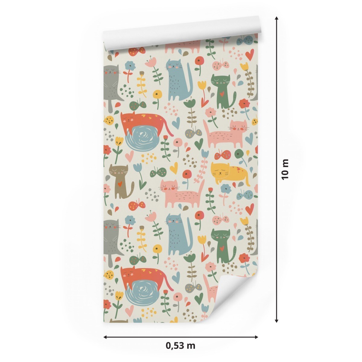 Tapeta Dla Dzieci Kolorowe KOTKI Zwierzątka Kwiaty