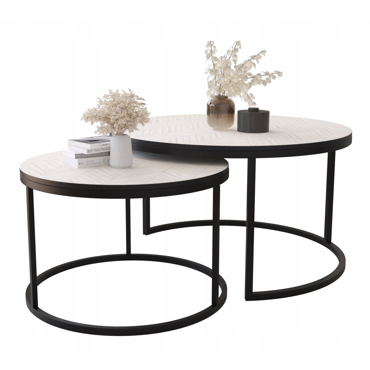 Zestaw 2 Stolików Kawowych Okrągłe LOFTOWE INDUSTRIAL Biały Czarny JODEŁKA