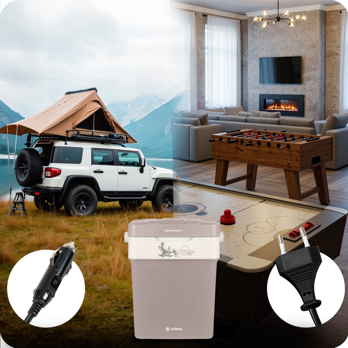 Lodówka turystyczna samochodowa 12V/230V USB funkcja grzania 29l Berdsen