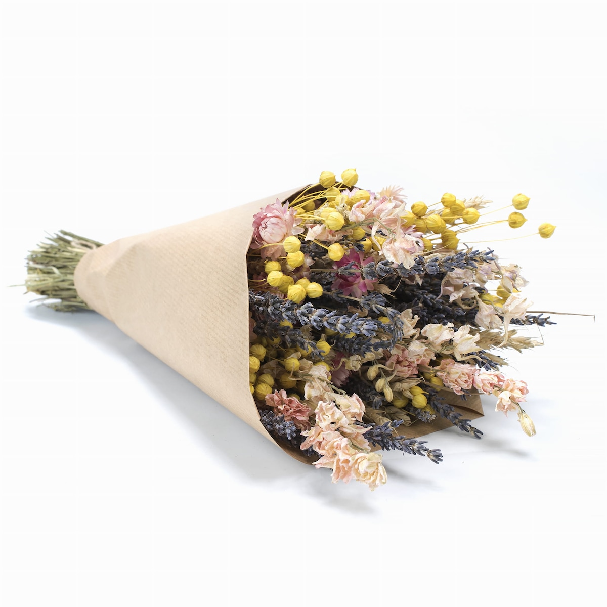 Zestaw suszonych kwiatów do wazonu Lavenda - len, lawenda, pszenica