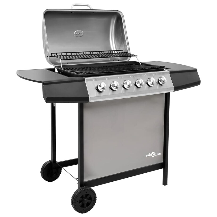 vidaXL Grill gazowy z 6 palnikami, czarno-srebrny