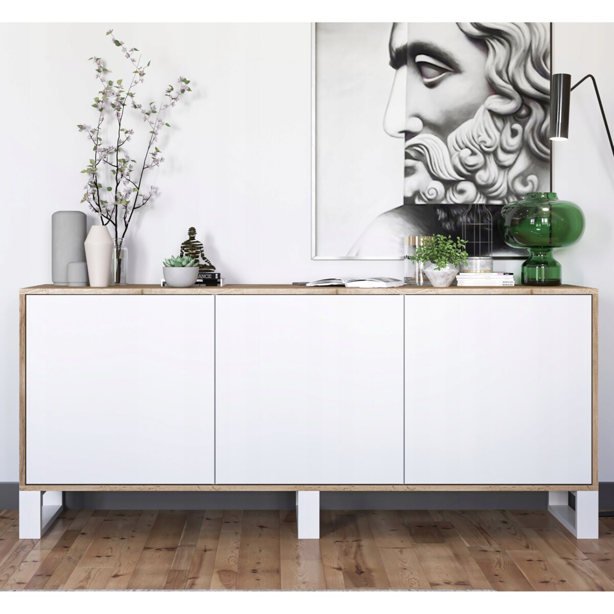 Komoda Loft Szafka RTV Industrialna Dąb Wotan Biały MAT 168 cm