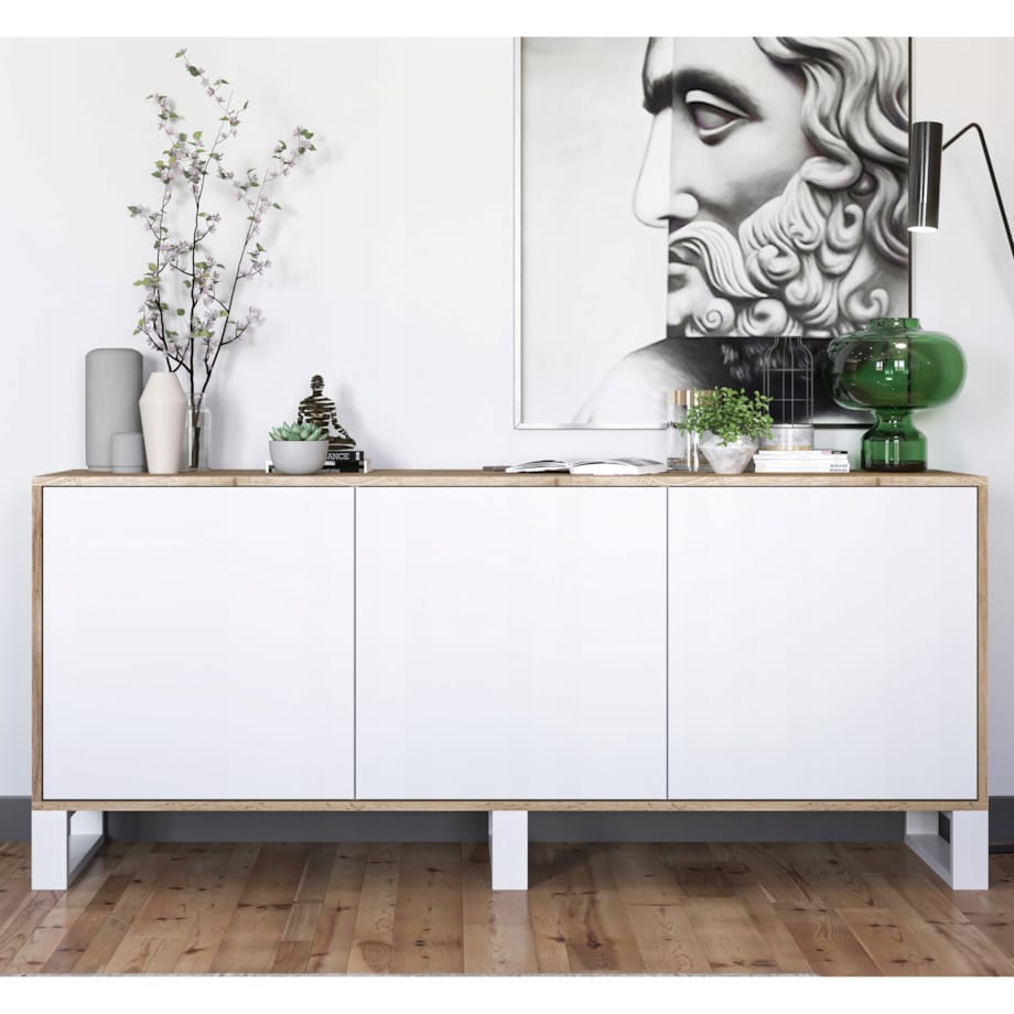 Komoda Loft Szafka RTV Industrialna Dąb Wotan Biały MAT 168 cm