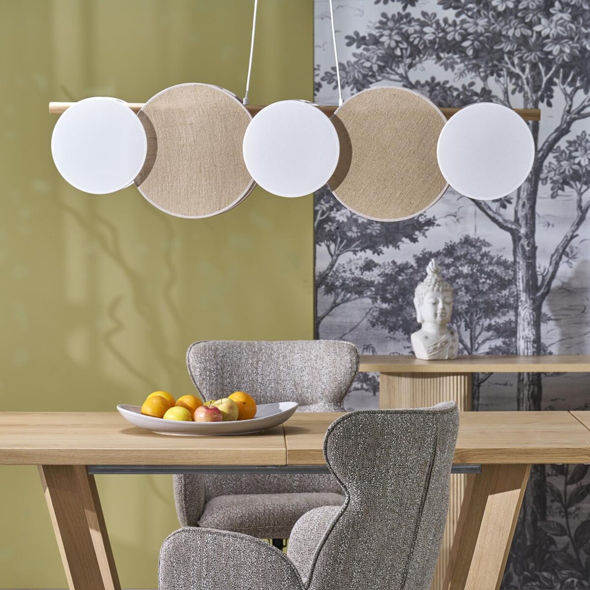 Lampa wisząca TK Lighting PULSE 4815 5xE27 biała brązowa nad stół, wyspę i do salonu, nowoczesna z drewnianymi akcentami