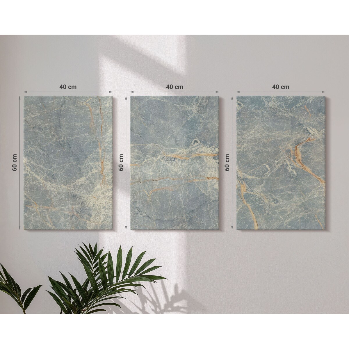 Zestaw 3 dużych obrazów na płótnie - Zielony marmur ozdobny kamień - zielony