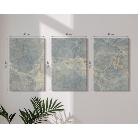 Zestaw 3 dużych obrazów na płótnie - Zielony marmur ozdobny kamień - zielony