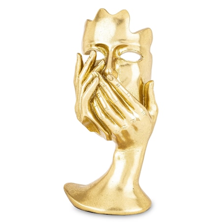 Dekoracja złota maska w kobiecych rękach 30x16x12 SILENZIO