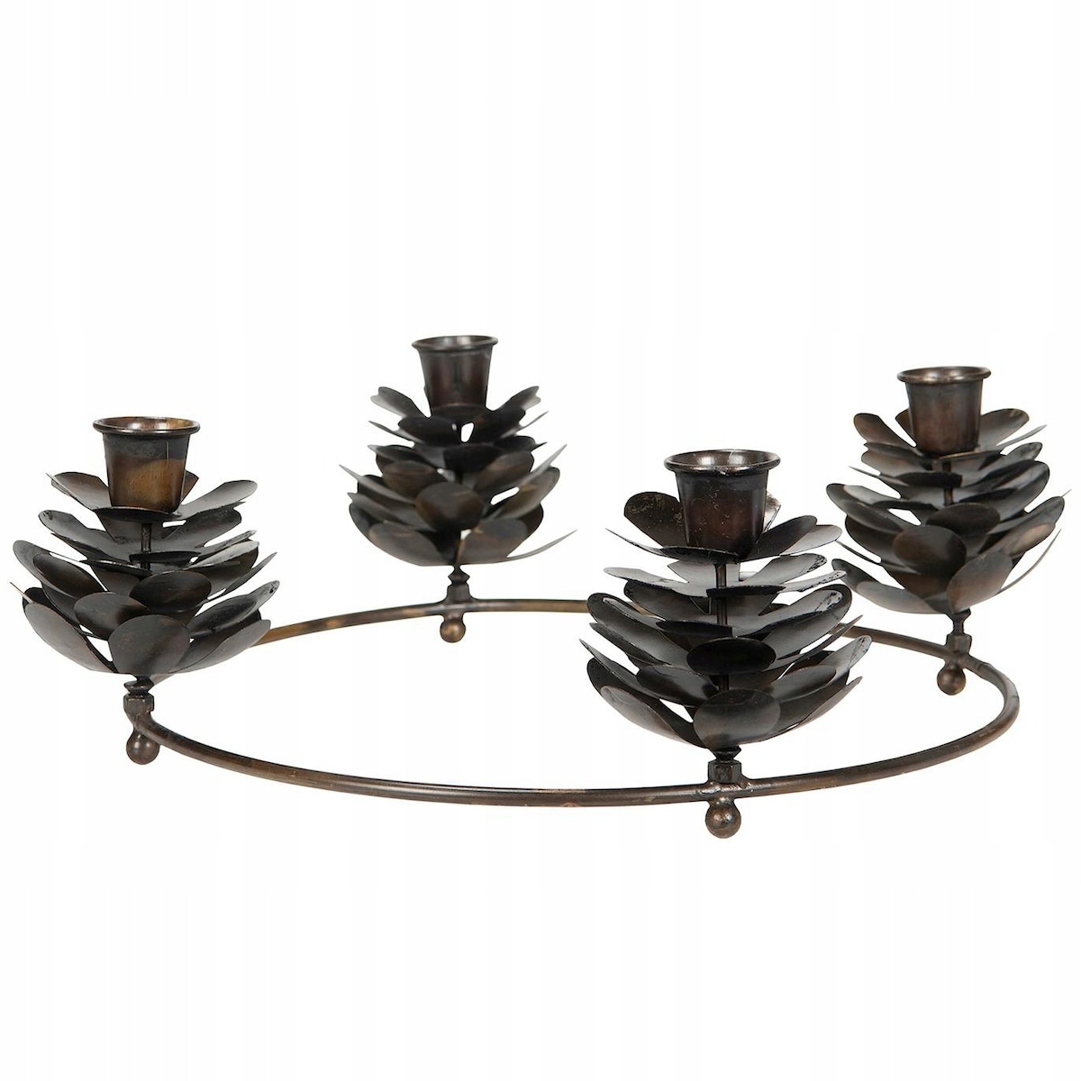 ŚWIECZNIK KANDELABR 4 ŚWIECE ŚWIĄTECZNY SZYSZKI METALOWY BRĄZOWY 30cm LOFT