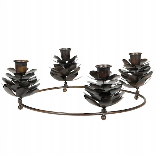 ŚWIECZNIK KANDELABR 4 ŚWIECE ŚWIĄTECZNY SZYSZKI METALOWY BRĄZOWY 30cm LOFT
