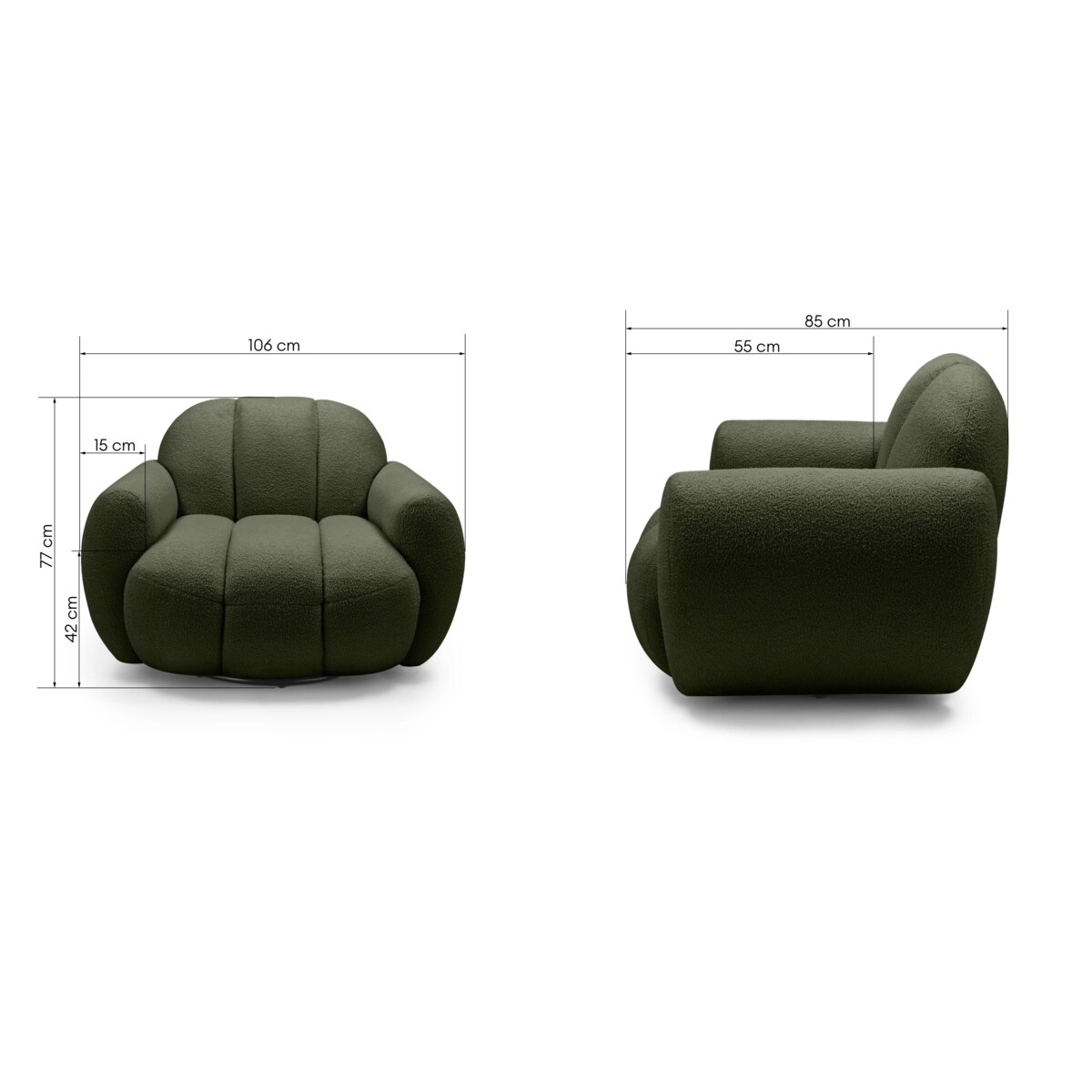 Fotel obrotowy 77x106x85 PALLASS bouclé ciemnozielony