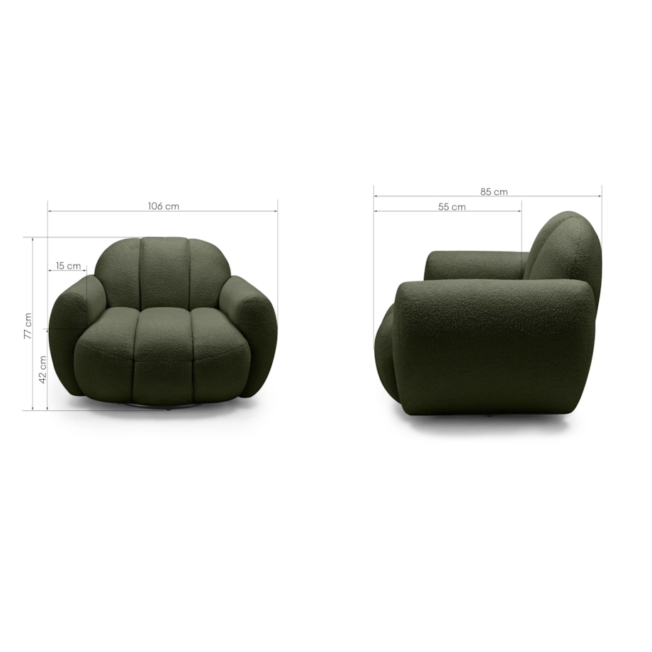 Fotel obrotowy 77x106x85 PALLASS bouclé ciemnozielony
