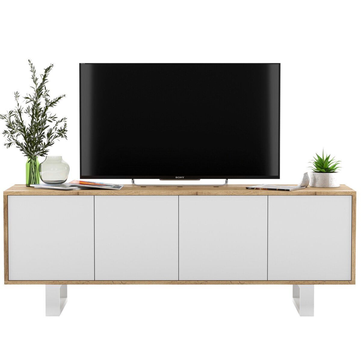 Nowoczesna Szafka RTV Loft Komoda RTV 150 cm Dąb Wotan Biały MAT