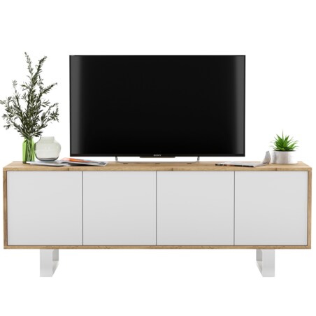 Nowoczesna Szafka RTV Loft Komoda RTV 150 cm Dąb Wotan Biały MAT