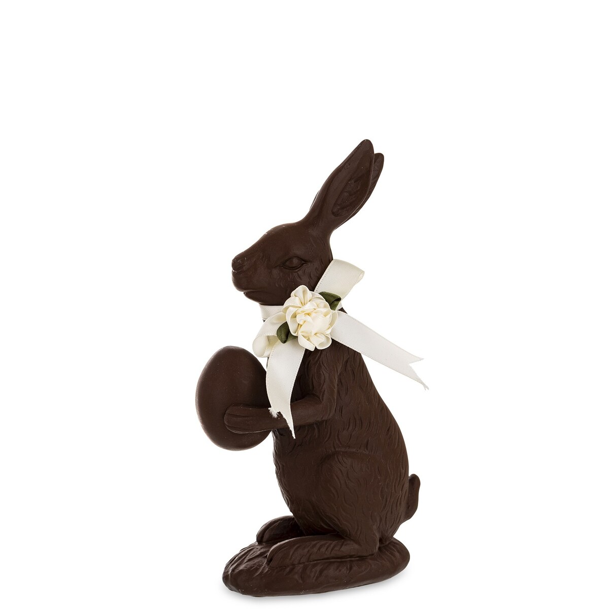 Figurka - brązowy królik z białą kokardą i jajkiem 19,5x10x4,5 cm
