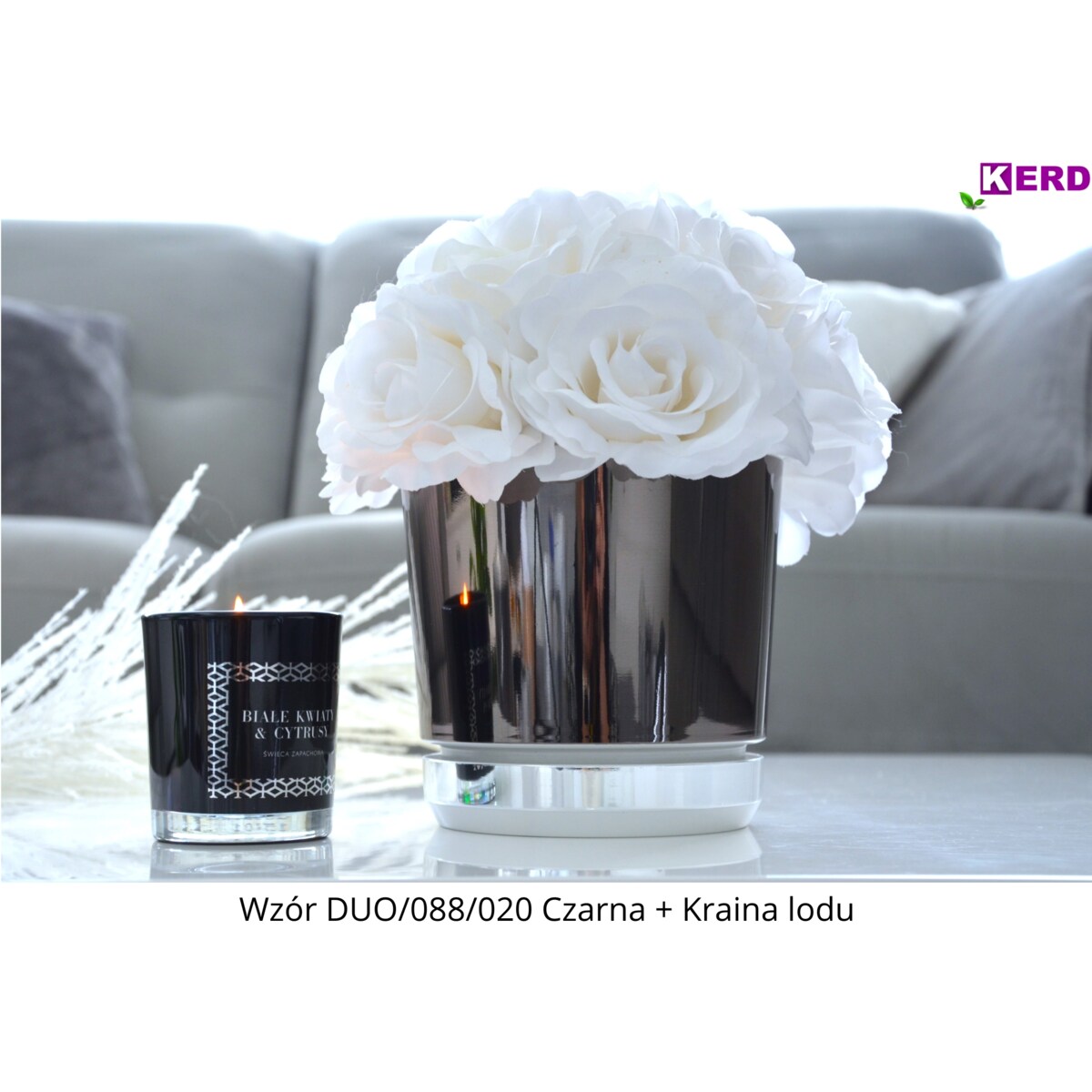 18 Doniczka DUO CZARNA z podstawką KRAINA LODU dwukolorowa nowoczesna glamour efekt lustra wysoki połysk elegancka