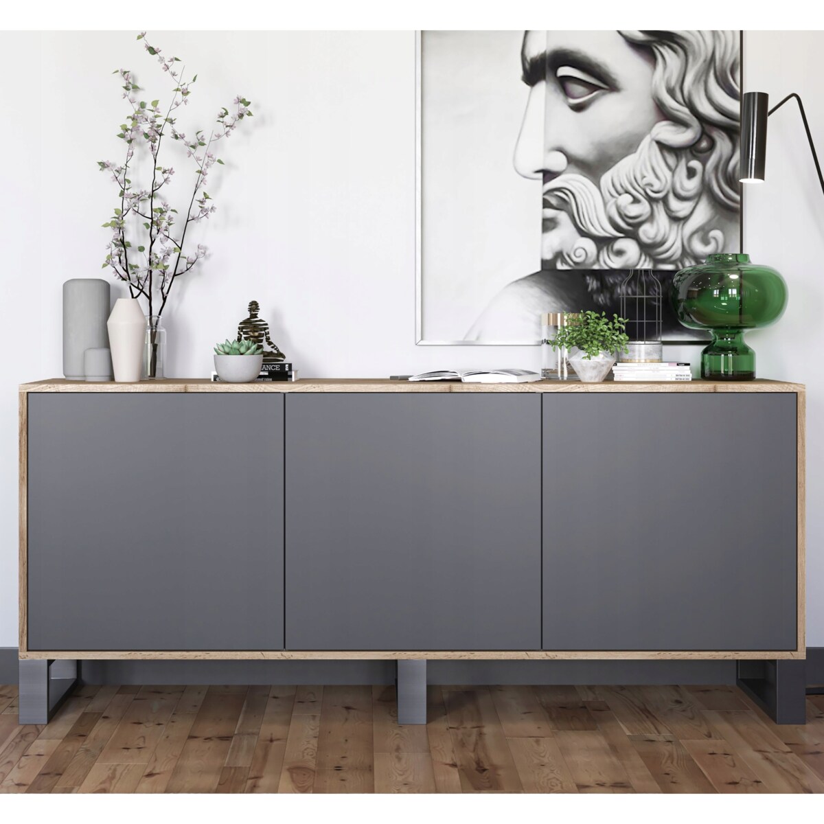 Komoda Loft Szafka RTV Industrialna Dąb Wotan Grafit MAT 168 cm