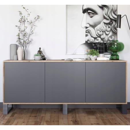 Komoda Loft Szafka RTV Industrialna Dąb Wotan Grafit MAT 168 cm