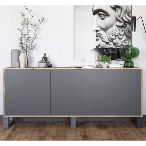 Komoda Loft Szafka RTV Industrialna Dąb Wotan Grafit MAT 168 cm