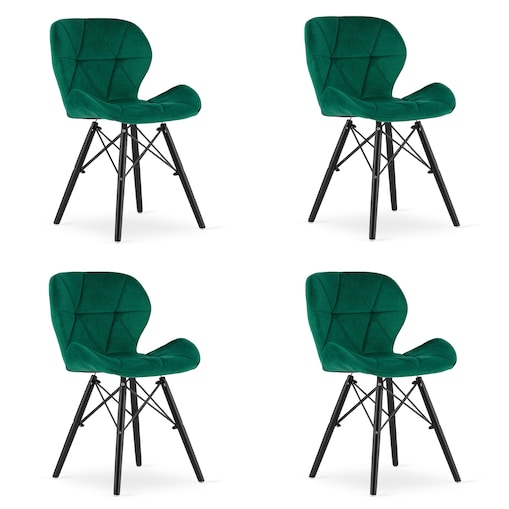 Krzesło Do Jadalni Kuchni Salonu Lago Aksamit - Zielone / Nogi Czarne X 4
