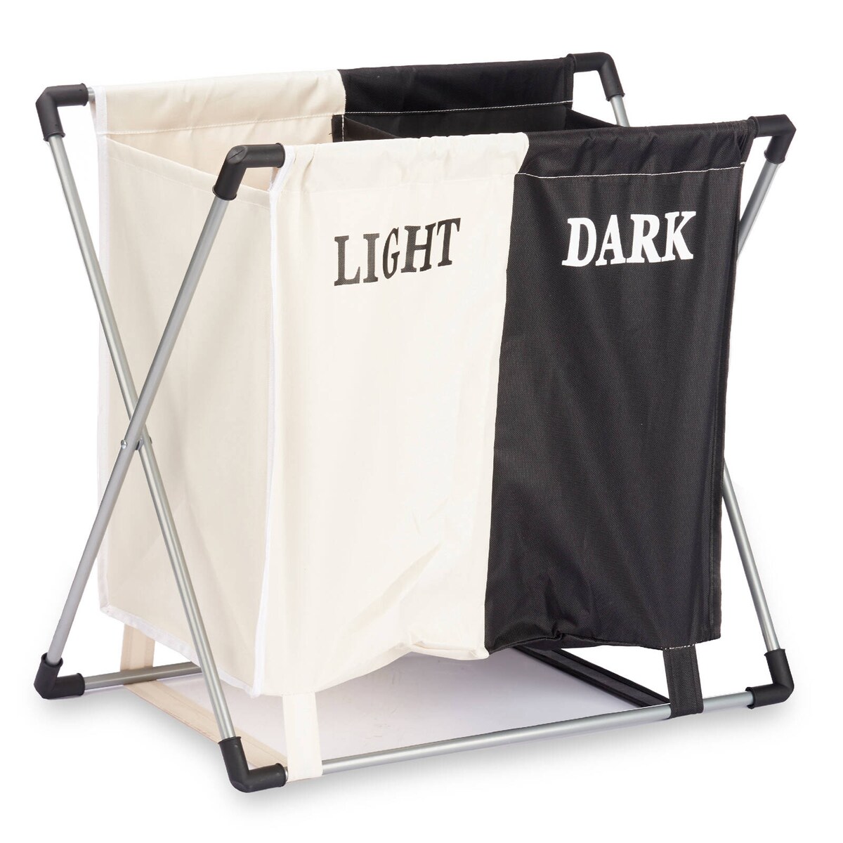 Składany kosz na pranie: dwie komory: czarne, białe, 56 x 60 x 34 cm