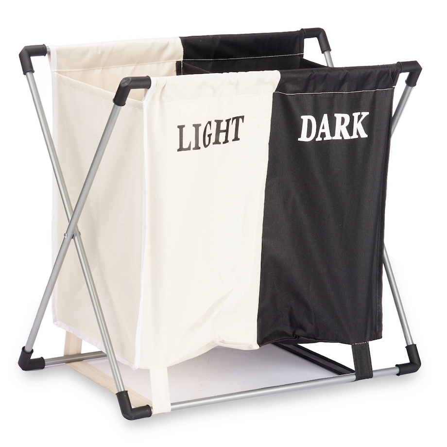 Składany kosz na pranie: dwie komory: czarne, białe, 56 x 60 x 34 cm