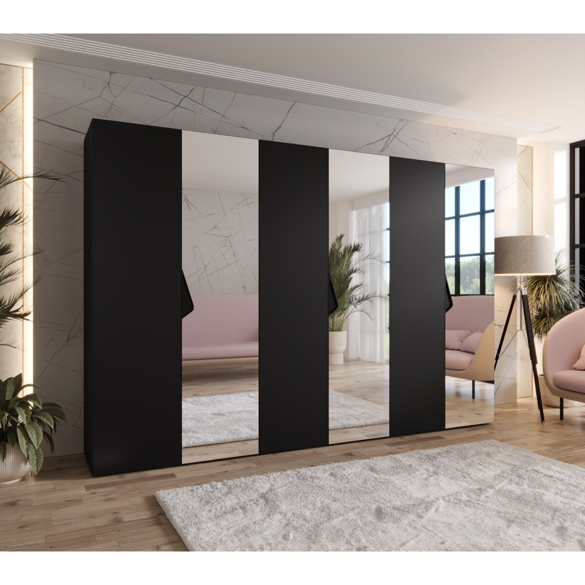 Szafa uchylna z lustrem Sandi 2 300 (3X100) wys 202 cm Czarny + u Czarny