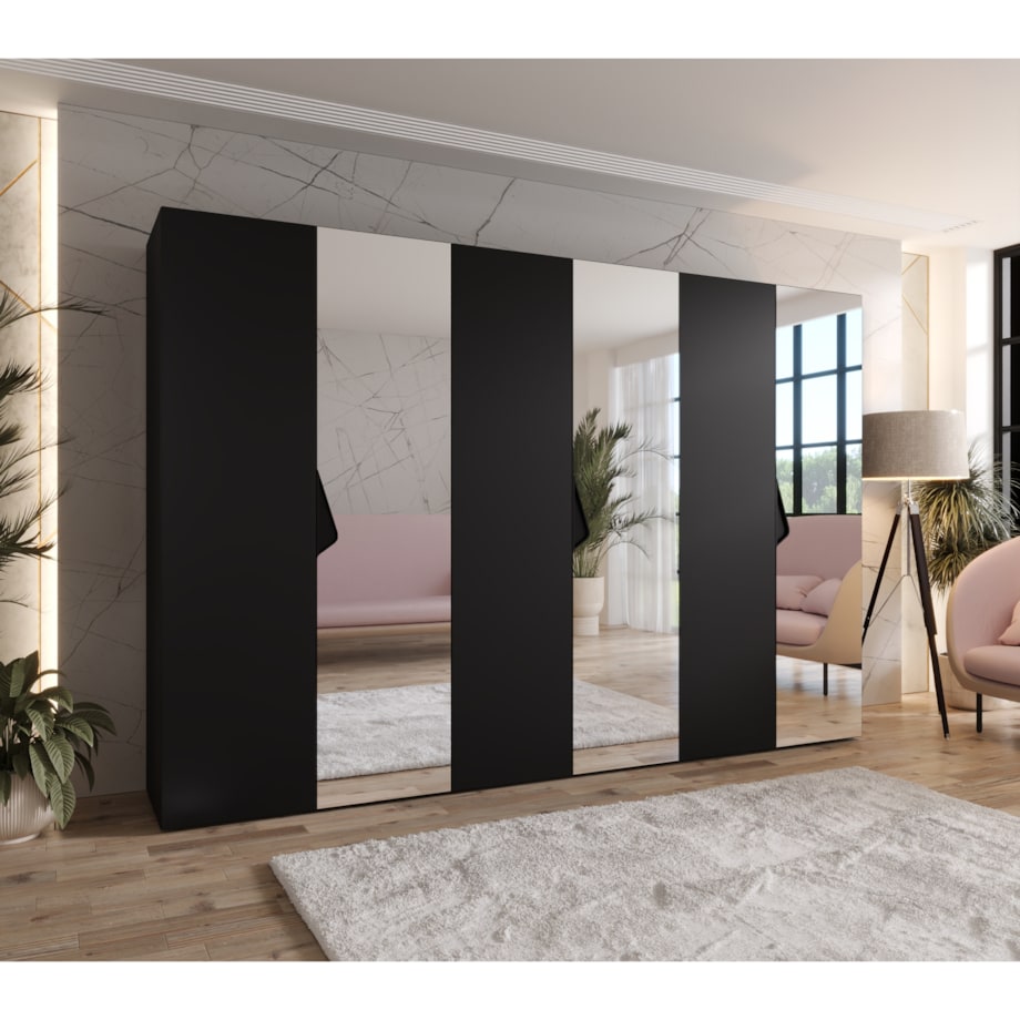 Szafa uchylna z lustrem Sandi 2 300 (3X100) wys 202 cm Czarny + u Czarny