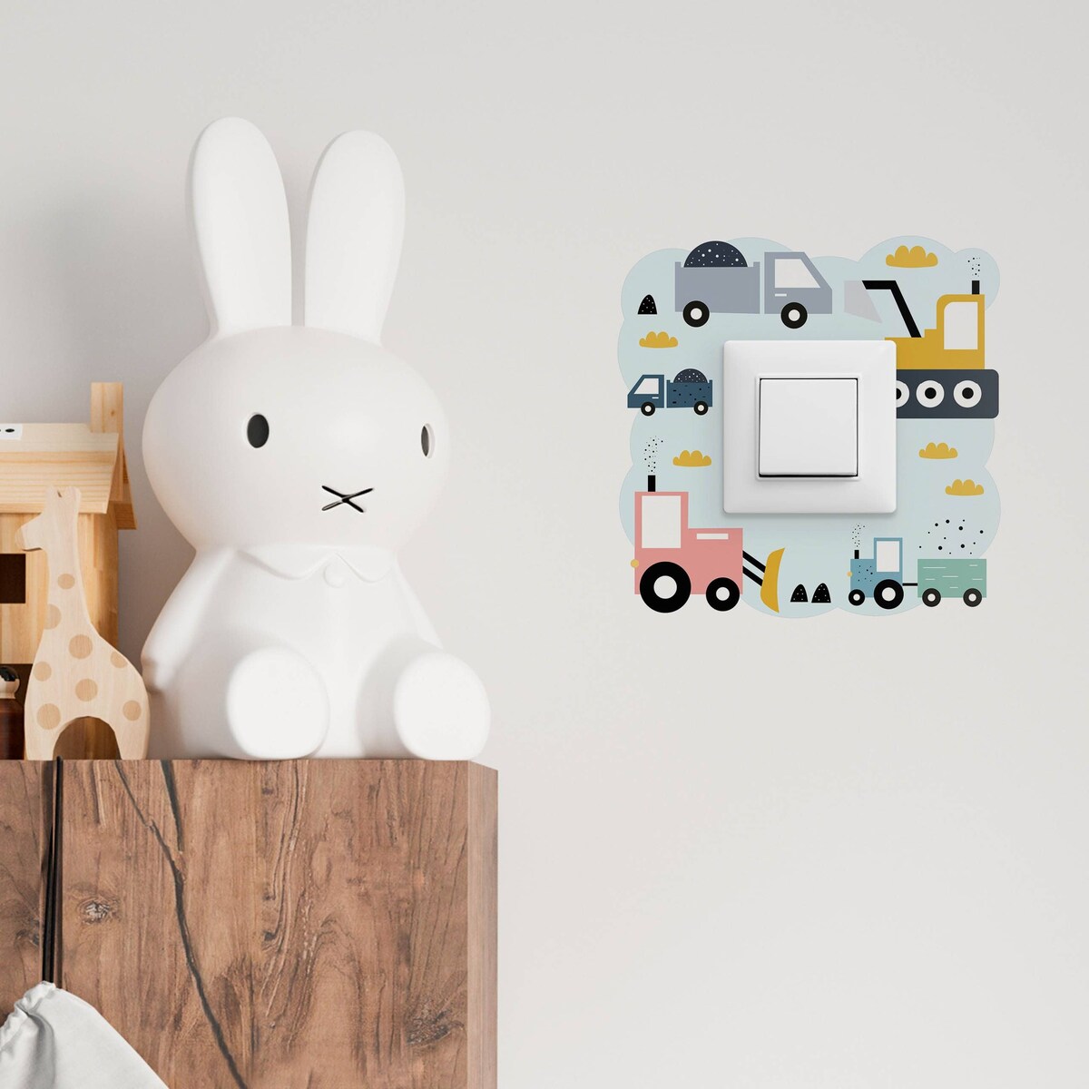 Naklejka Pod Kontakt Dla Dzieci Maszyny Budowlane Chmurki Styl Skandynawski 20x20cm