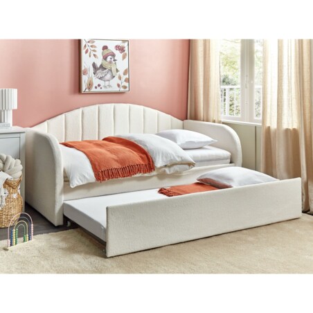 Łóżko wysuwane boucle 90 x 200 cm jasnobeżowe EYBURIE