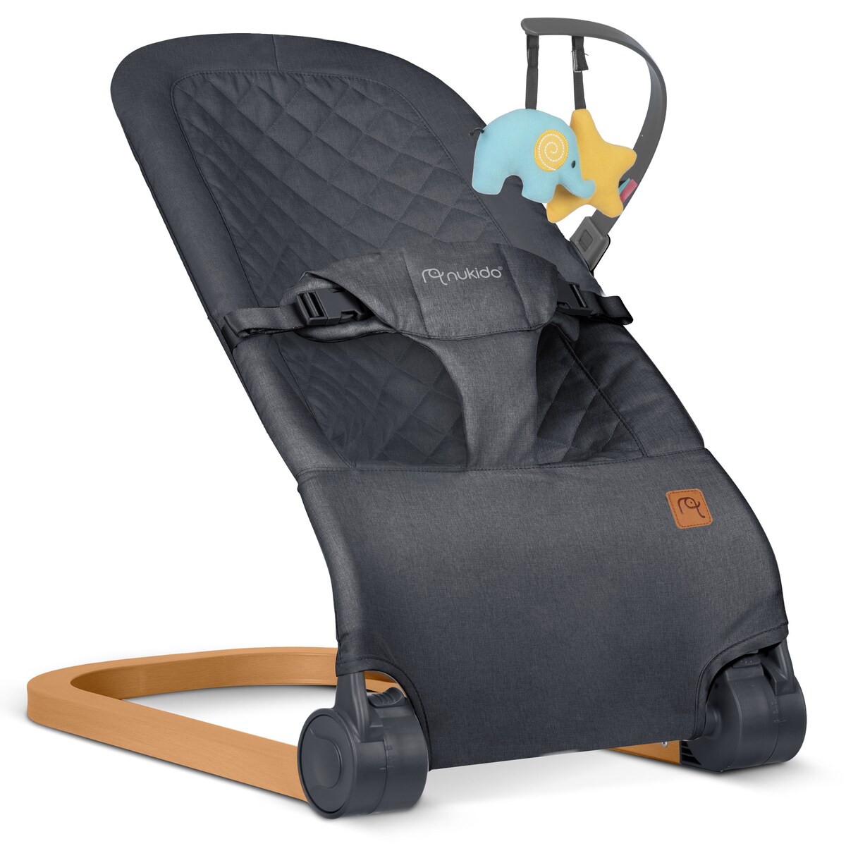 Leżaczek bujany z zabawkami składany bujaczek kołyska Nukido