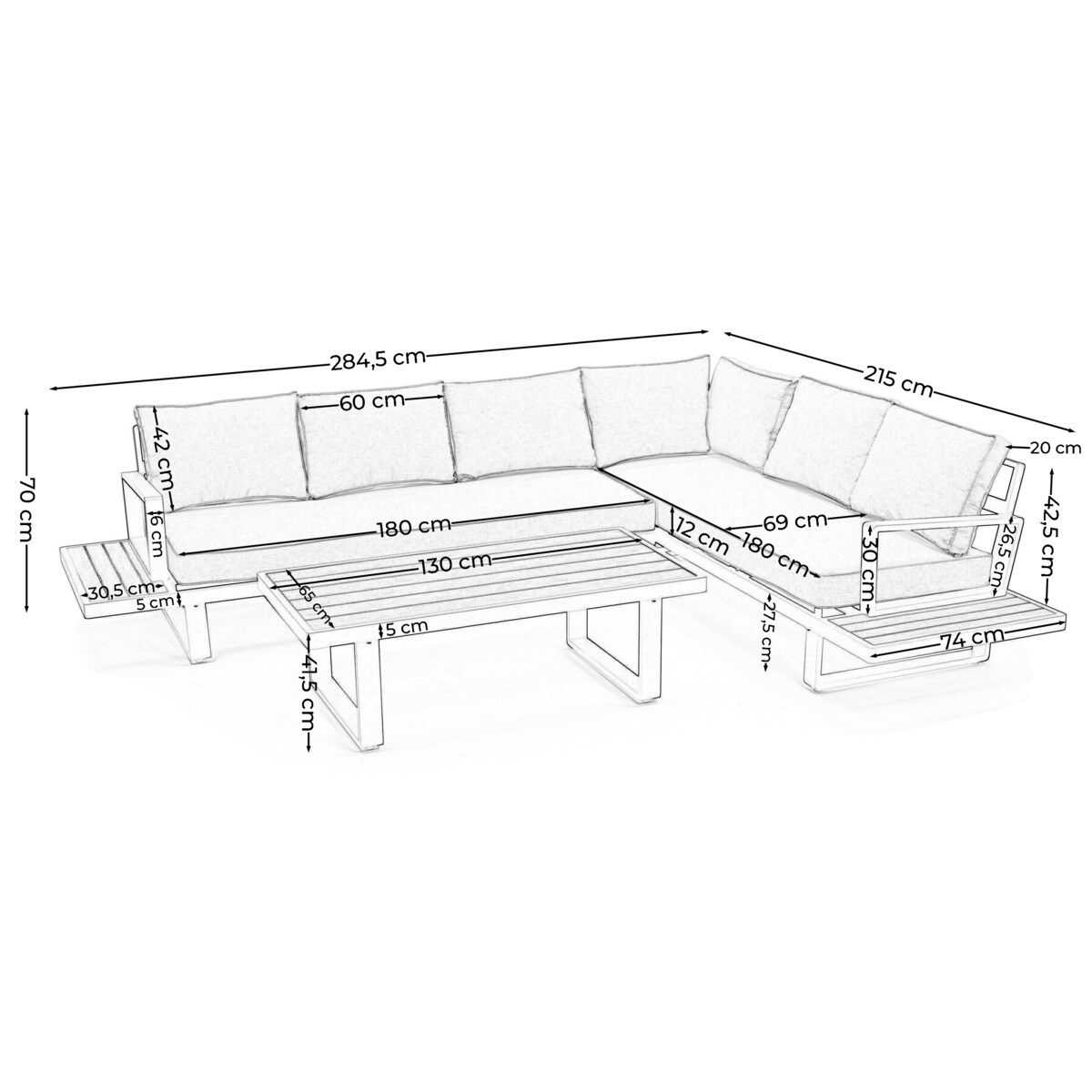 Meble ogrodowe duży narożnik nowoczesny aluminium ATOL grafitowo-szary