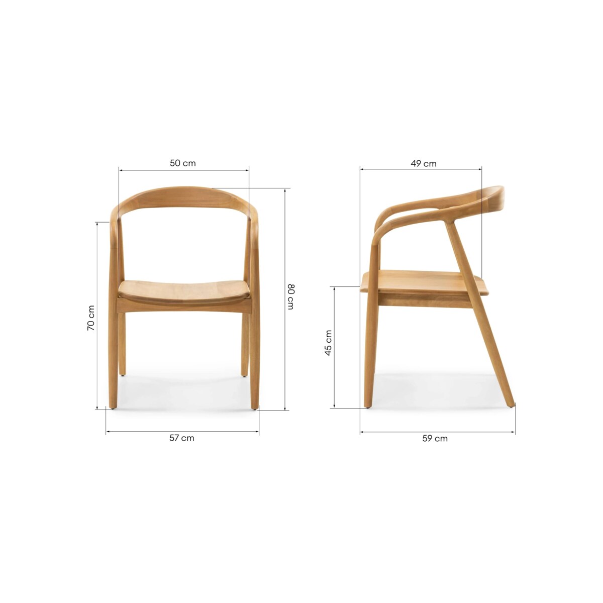 Krzesło drewniane LUSIA 80x57x59 cm naturalne zaokrąglone