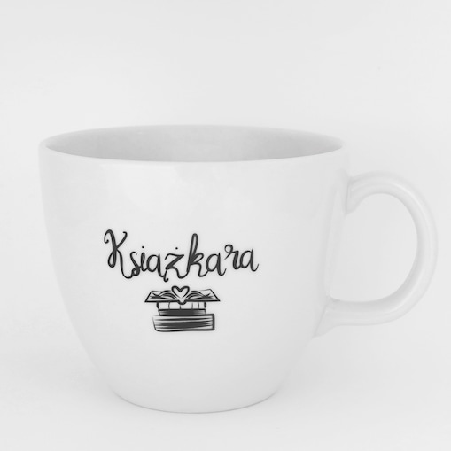 Biały kubek porcelanowy 1 litra - napis Książkara dla miłośników książek na urodziny