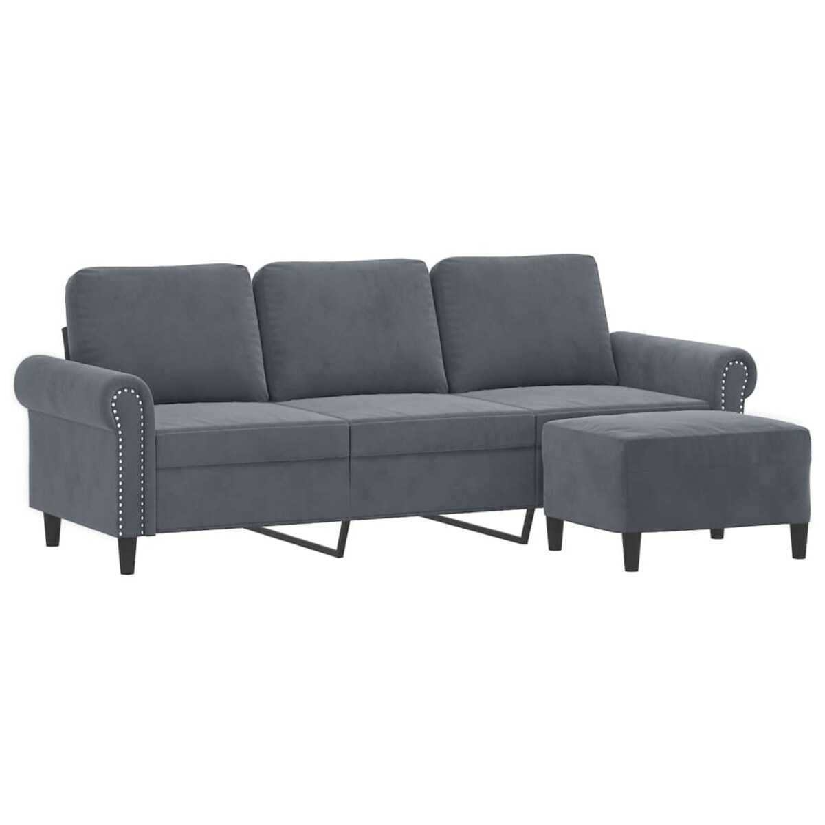 vidaXL 3-osobowa sofa z podnóżkiem, ciemnoszary, 180 cm, aksamit