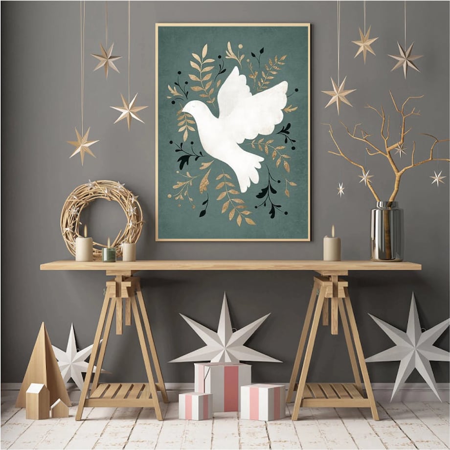 Poster Story, Plakat, Obraz - Gołąbek Pokoju na Zielonym Tle, wymiary 60 x 84 cm