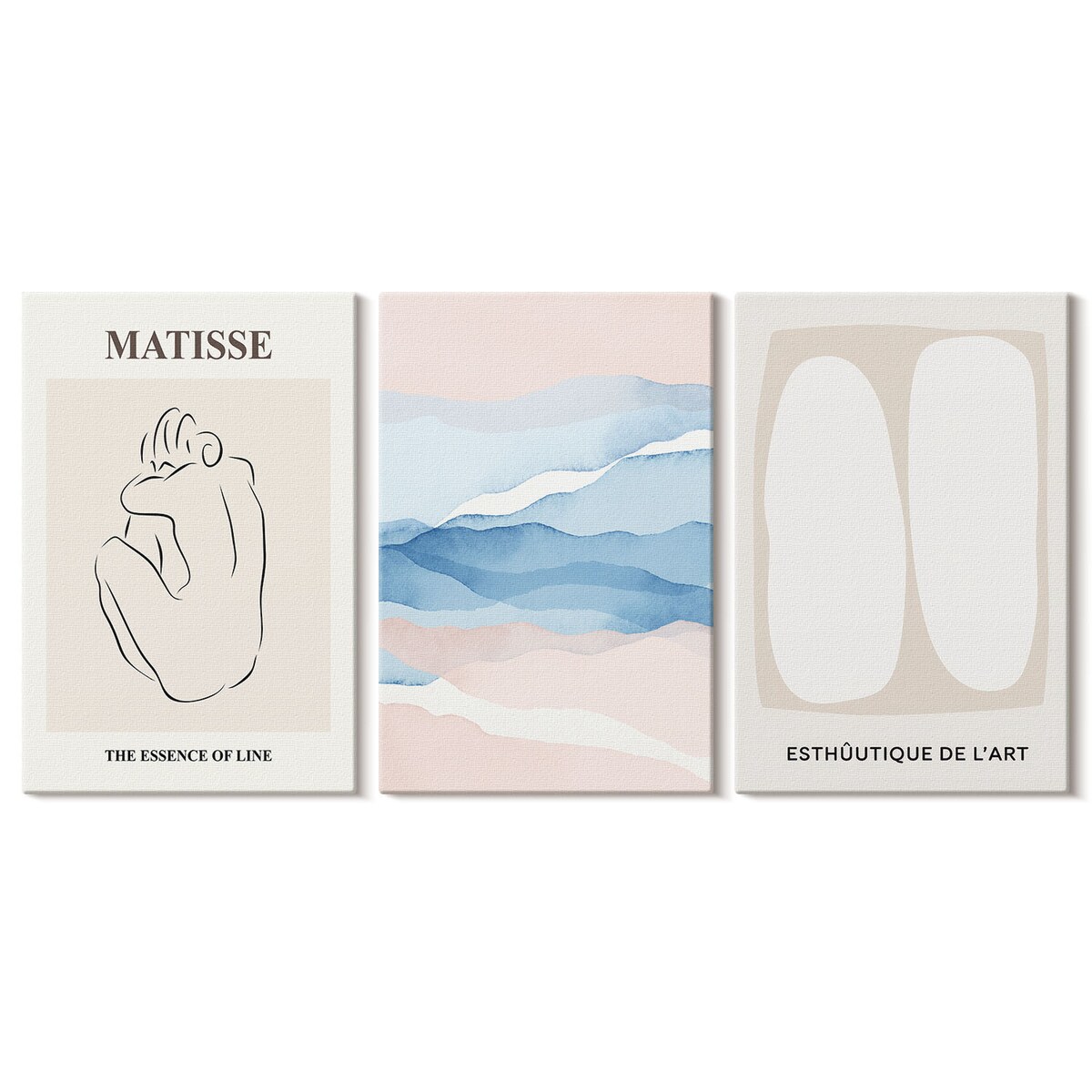 Zestaw 3 dużych obrazów na płótnie - Abstrakcyjne formy Matisse - beżowy