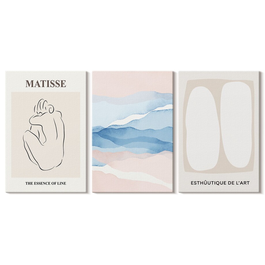 Zestaw 3 dużych obrazów na płótnie - Abstrakcyjne formy Matisse - beżowy