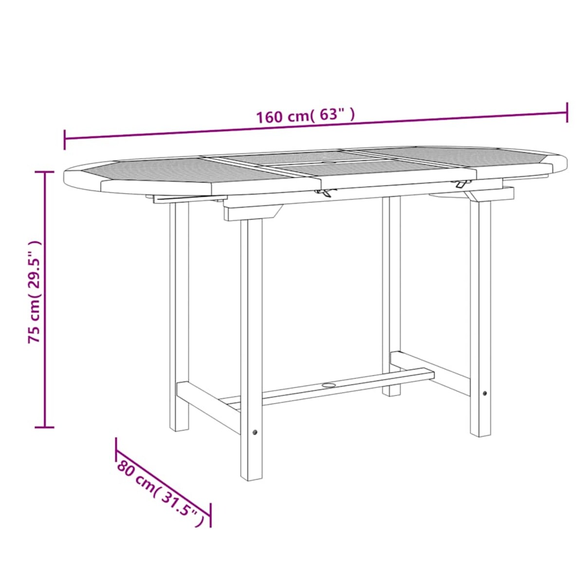 vidaXL Rozkładany stół ogrodowy, 110-160x80x75 cm, lite drewno tekowe