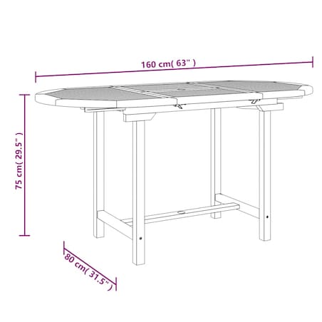 vidaXL Rozkładany stół ogrodowy, 110-160x80x75 cm, lite drewno tekowe