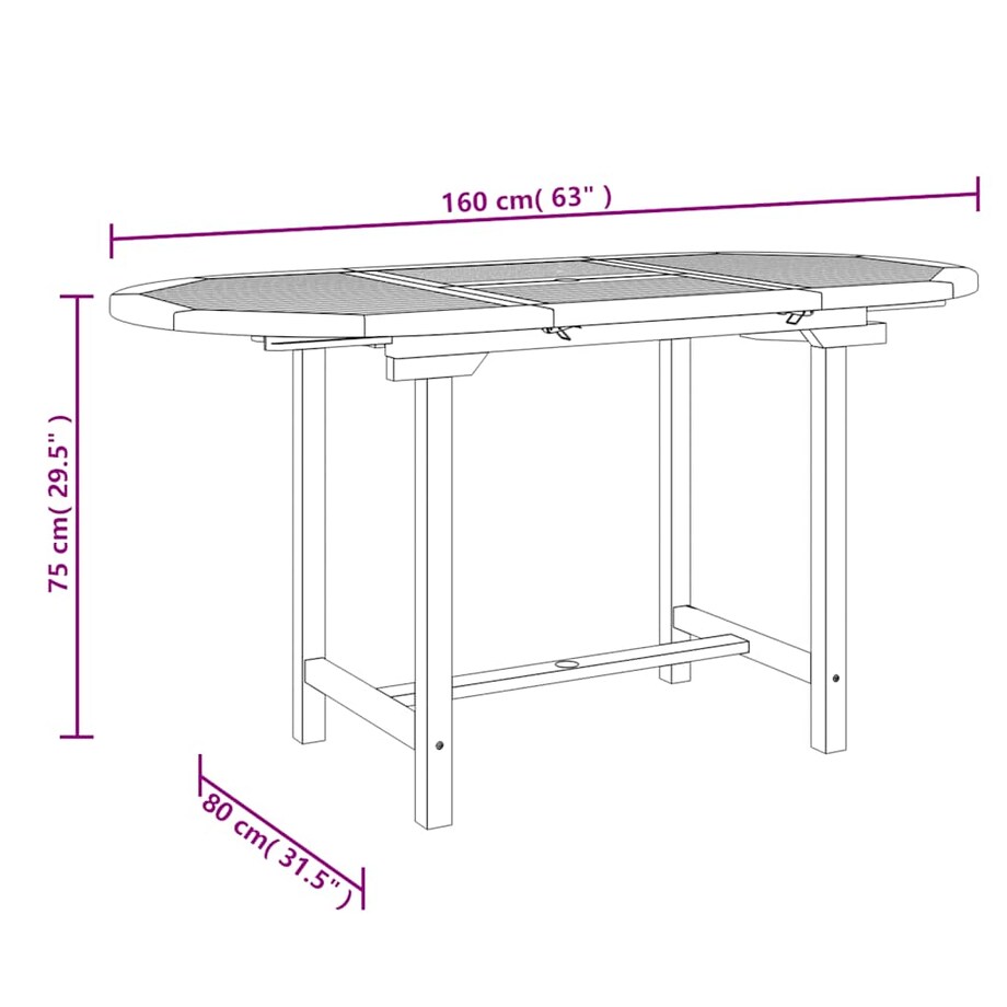 vidaXL Rozkładany stół ogrodowy, 110-160x80x75 cm, lite drewno tekowe