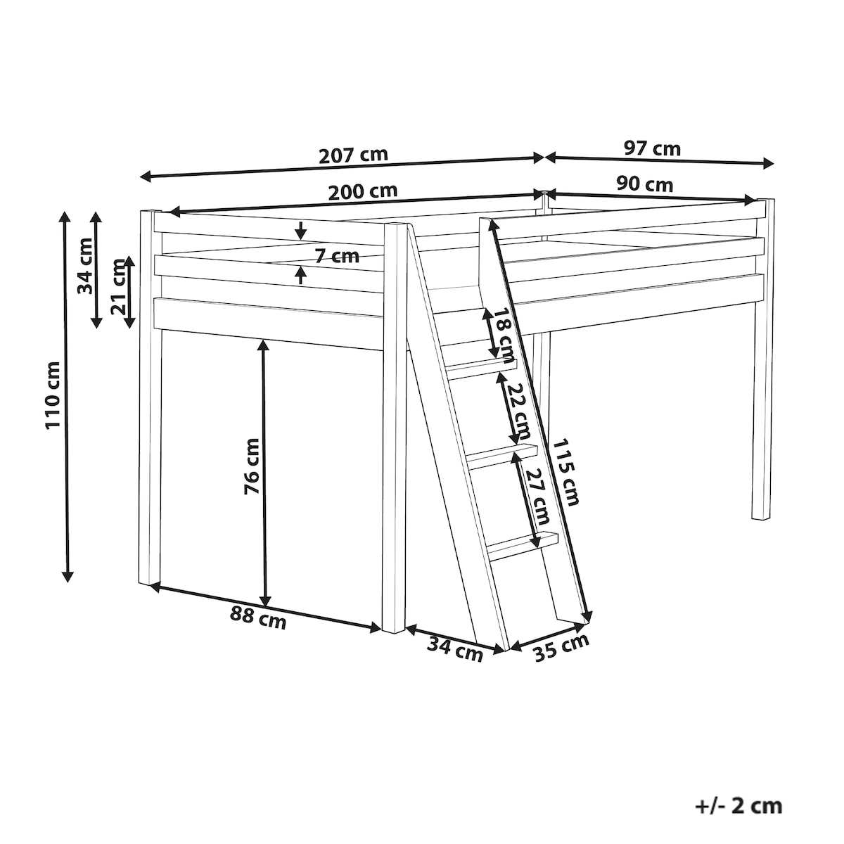 Łóżko na antresoli Drewno sosnowe ASCOUX 90 x 200 cm Różowy