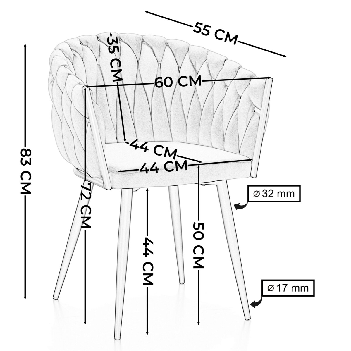 Krzesło tapicerowane plecione glamour salon welurowe LATINA ciemnobeżowa