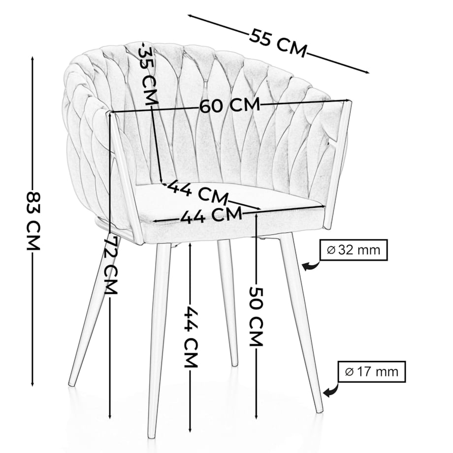Krzesło tapicerowane plecione glamour salon welurowe LATINA ciemnobeżowa